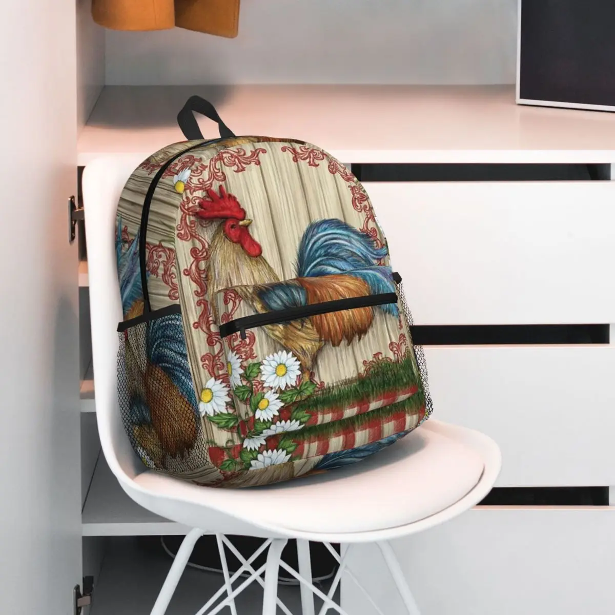 Rural Farmhouse Hen Rooster Farm Chicken 3 Backpack Student BookBag Children School Bag Computer Shoulder Bags for Men Women