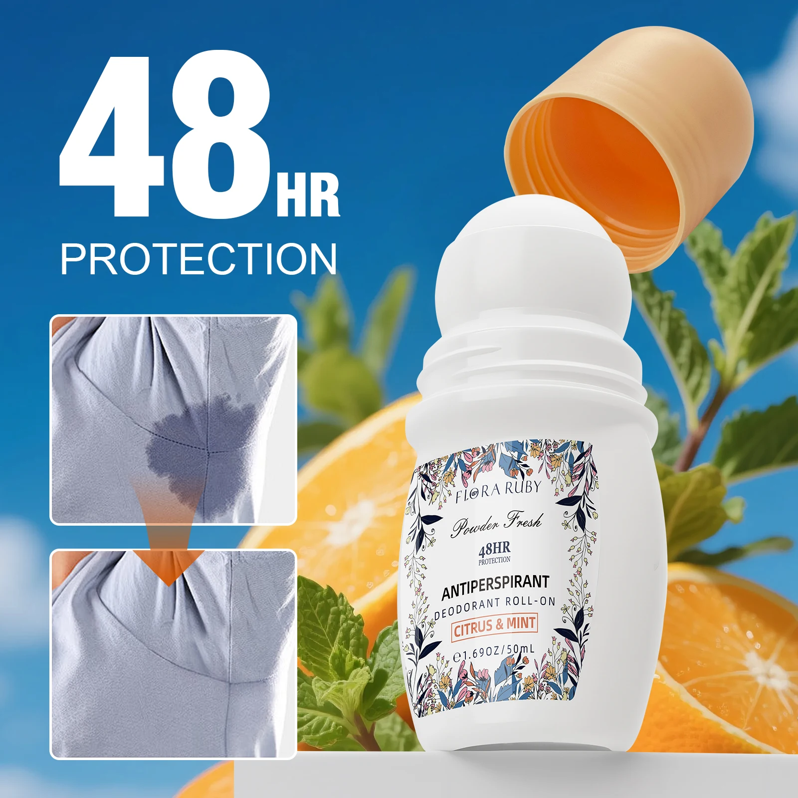 50ml Roll On Deodorant Whole Body Anti Sweat Deodorant Roller Ball Balm Refreshing Fragrance Underarm Armpit Body Remove Odor
