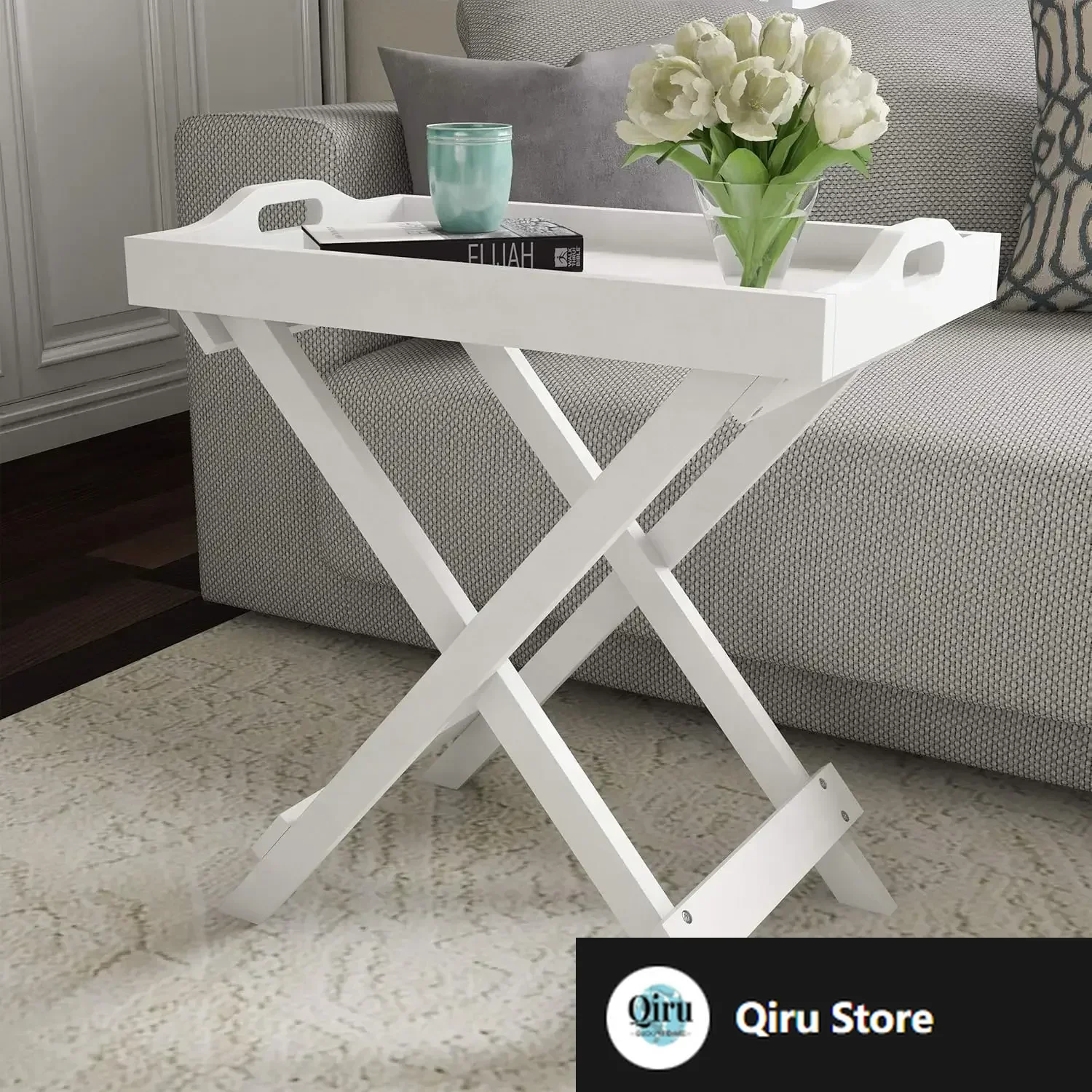 

Folding End Table - Wooden Stand with Removable TV Tray for Serving or Décor - Night Stand, Living Room, or Entryway Table