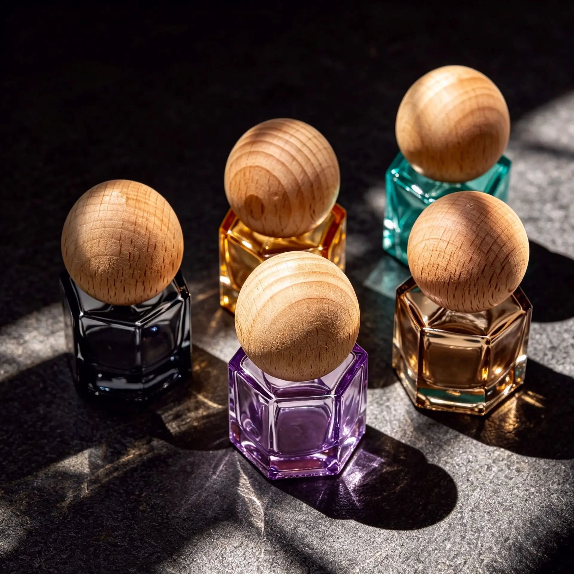 8ml Roll On Perfume Bottle Hexagon Glass Empty Fragrance Vial Wooden Ball Cap Portable Essential Oil Roller Bottle for Travel
