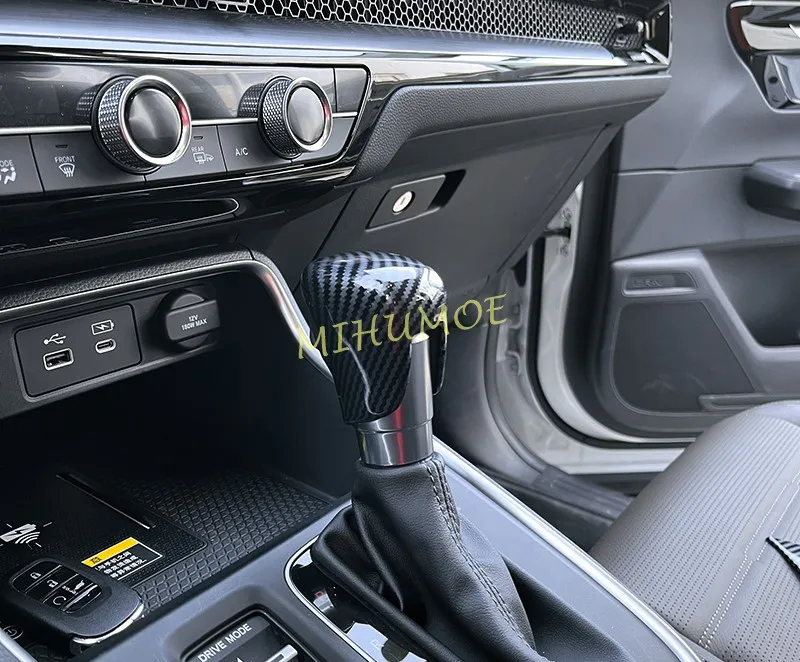 Carbon Fiber Interior Gear Shift Lever Knob Cap Cover Trims For Honda Accord Civic CR-V HR-V Vezel 2022 2023 2024