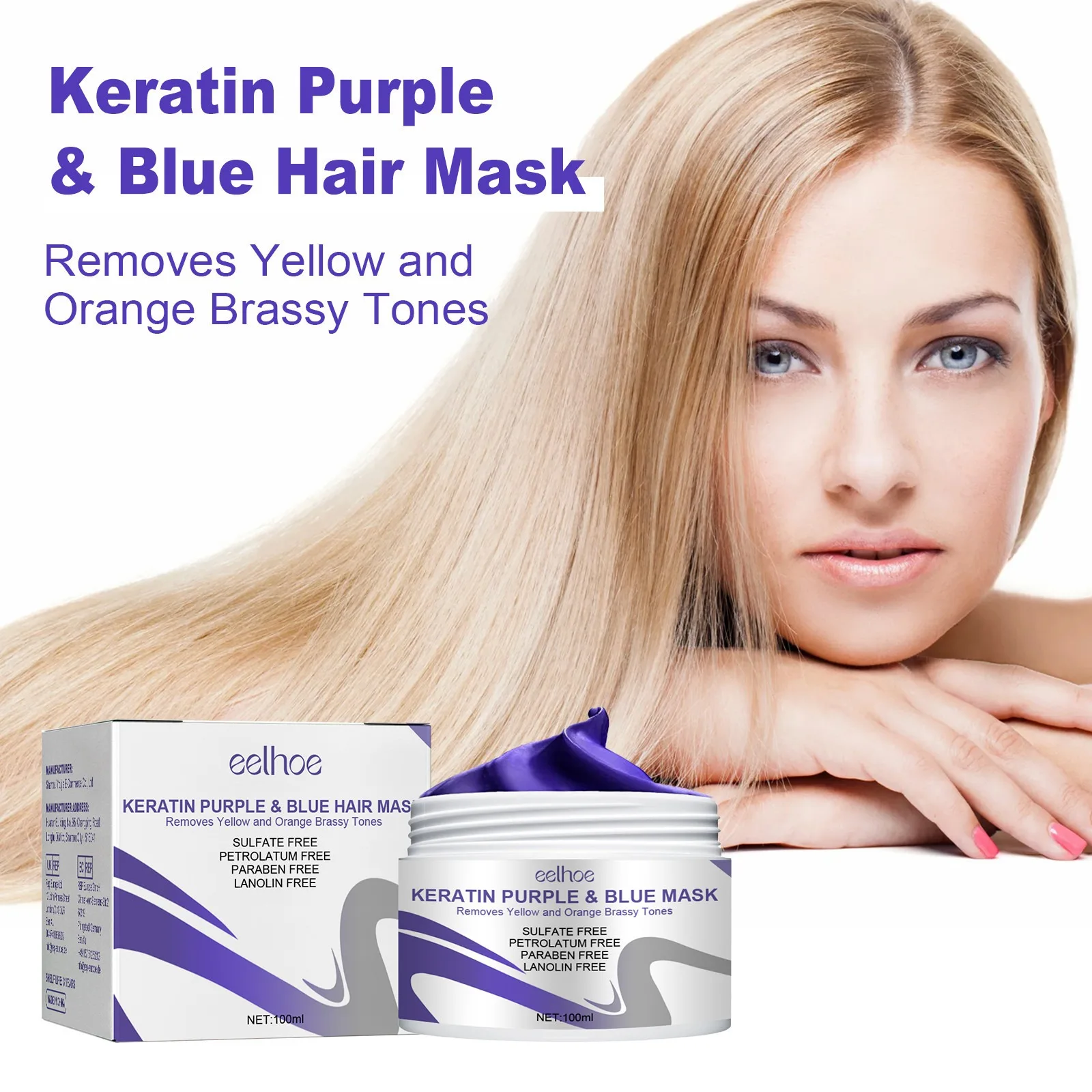 Keratin Purple Hair Mask Repairing Damage Frizzy Straightening Curly Hairs Nourish Frizz Treatment Professional Hair Mask