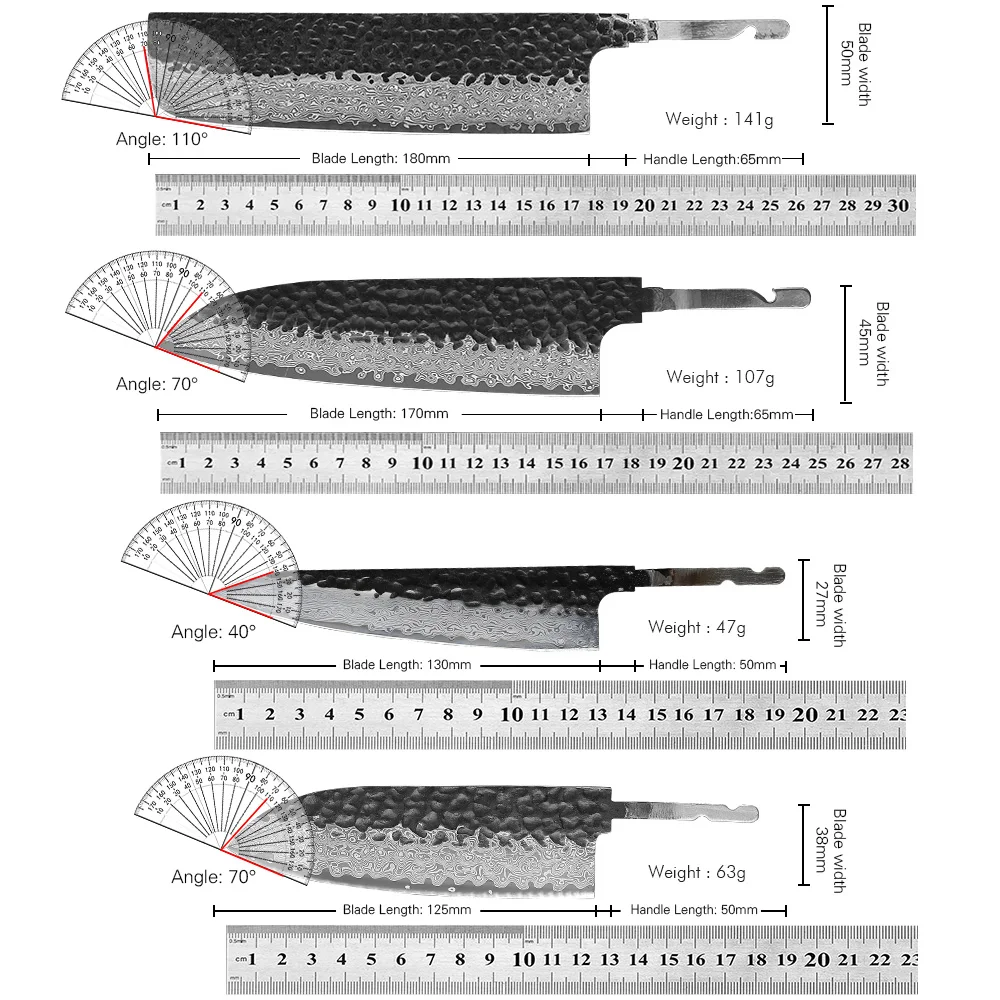 TURWHO 1-10 Pieces Japanese Chef Knife Blank Blade DIY Damascus Steel VG10 Core Kitchen Knives Set Knife Making Tools No Handle