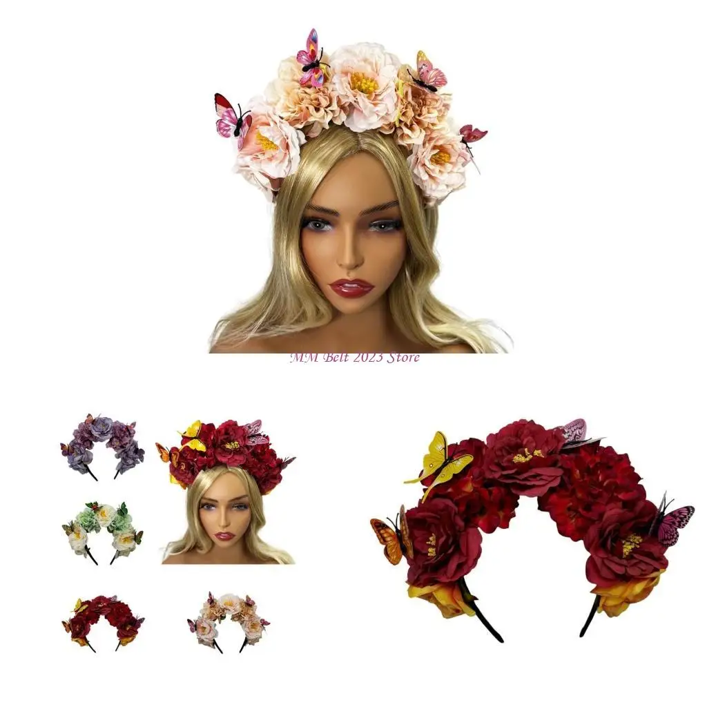 

49ME Bohemian Flower Headband Adjustable Bride Hairband Wedding Show Tiaras