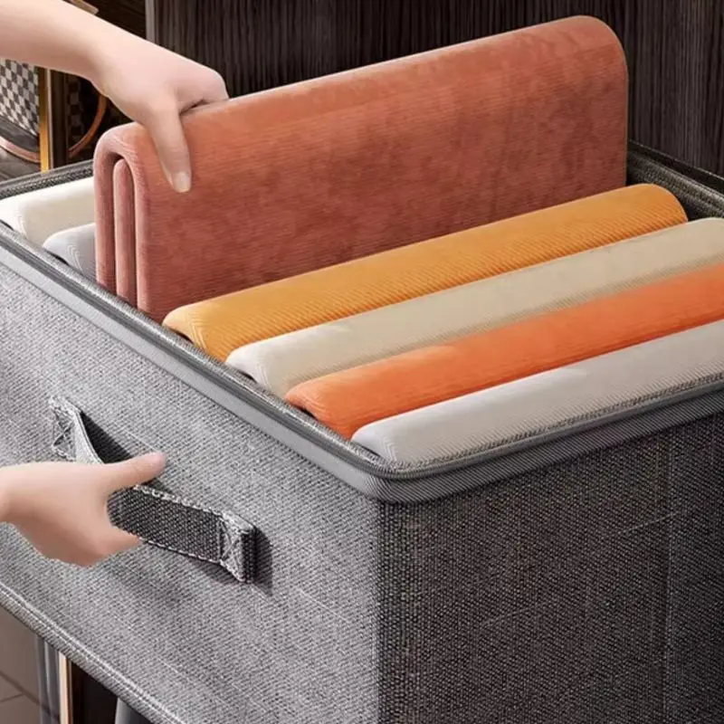 กล่องเก็บของพับได้ขนาดใหญ่สำหรับเสื้อผ้าเครื่องสำอาง 30x20x4 ซม. ฝาปิดนุ่ม กล่องจัดระเบียบสำหรับใช้ในบ้าน