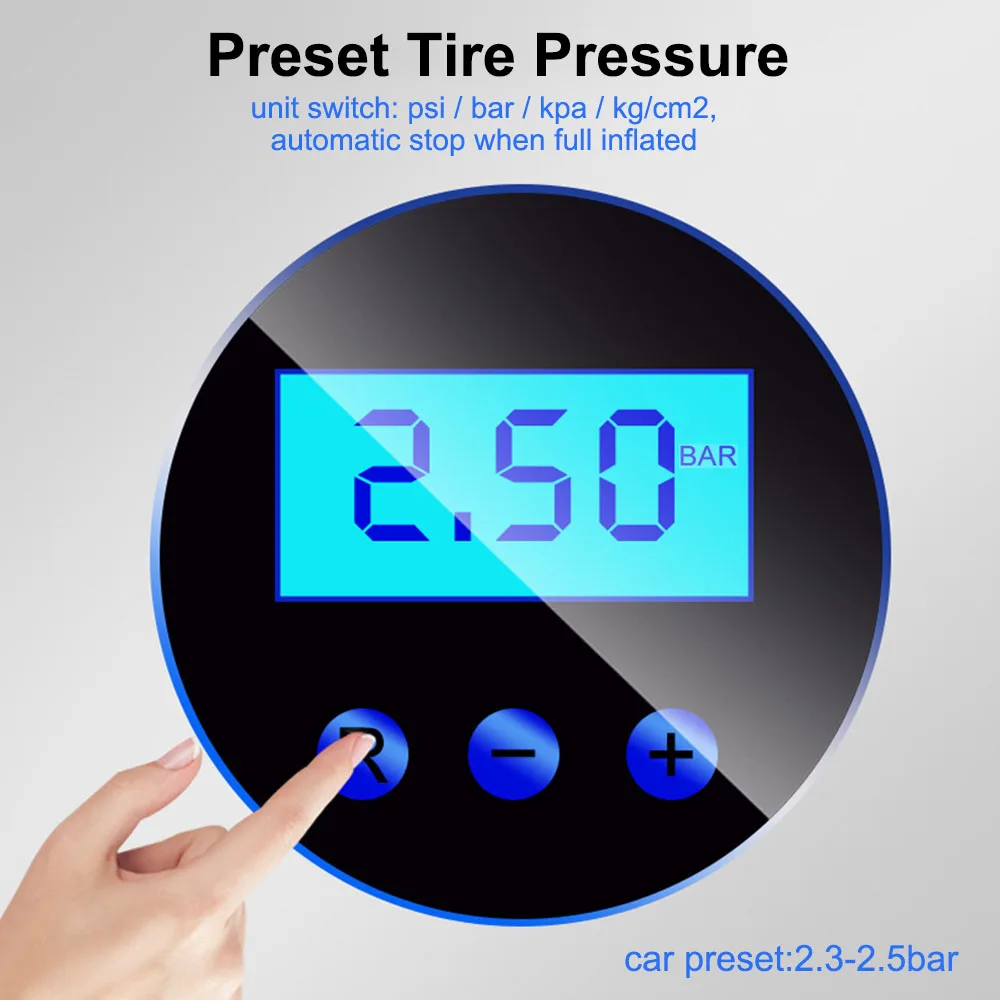 Air Pump Tire Inflator LCD Display Portable 12V 150PSI 120W Air Compressor Digital With LED Light Cigar Lighter Plug