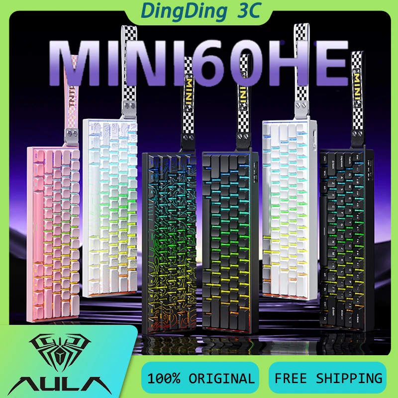 

Aula MINI60HE Беспроводная механическая клавиатура с магнитным переключателем, 3 режима, высокопроизводительная, долговечная, игровая клавиатура для киберспорта, изготовленная на заказ