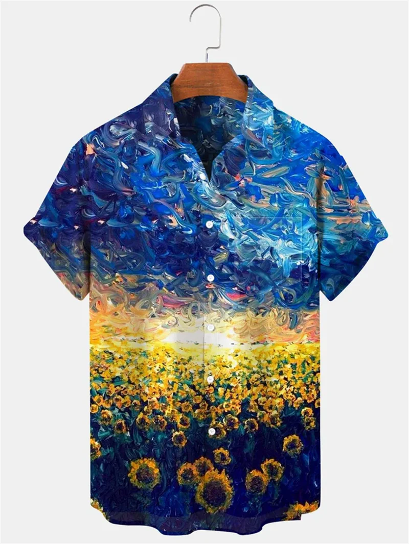 Printed Landscape Printed Men's Casual Short Sleeve Shirt Summer Fashion Men's Shirt Street Casual Clothing Top 2025