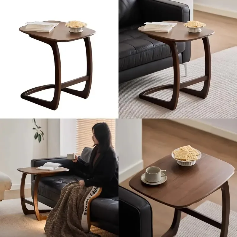Black Walnut Solid Wood Modern Handmade Rolling Side Table Rubber Wood Removable Mini Coffee Table for Small Living Room