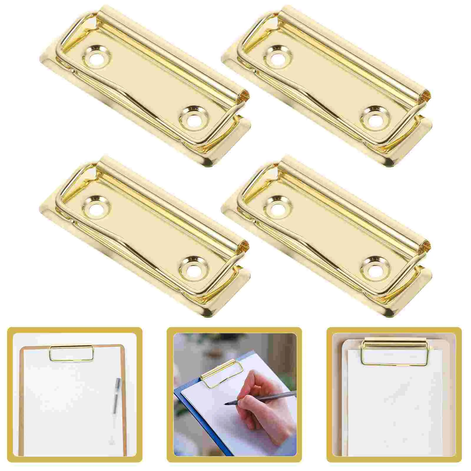 Sujetadores de aleación de aluminio dorado para oficina, 4 piezas, suministros de portapapeles, Binder, Clips de negocios, duro, grande