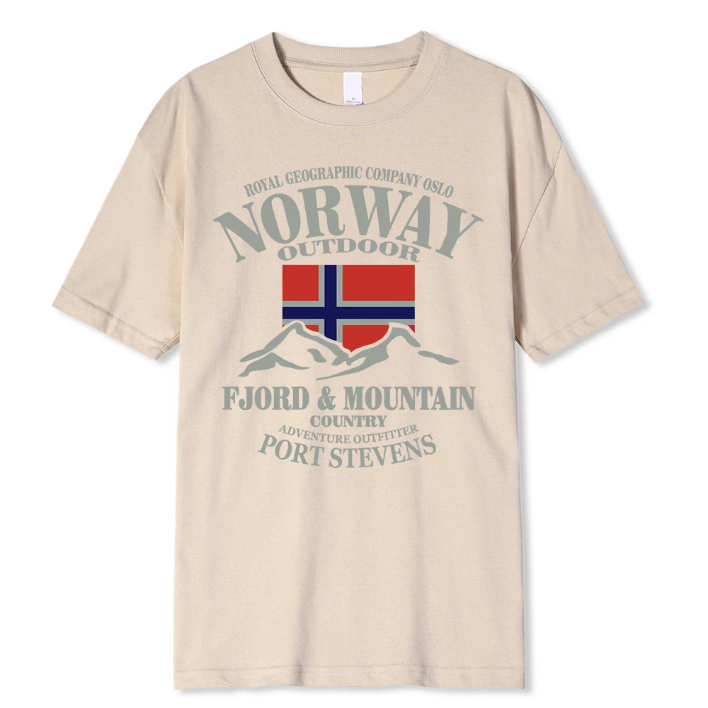 Summer Norway Flag Fjord Mountain T Shirt Crazy Hip Hop Men\'s Shirt Cotton Crewneck Plus Size Short Sleeve Funny T-shirts Male