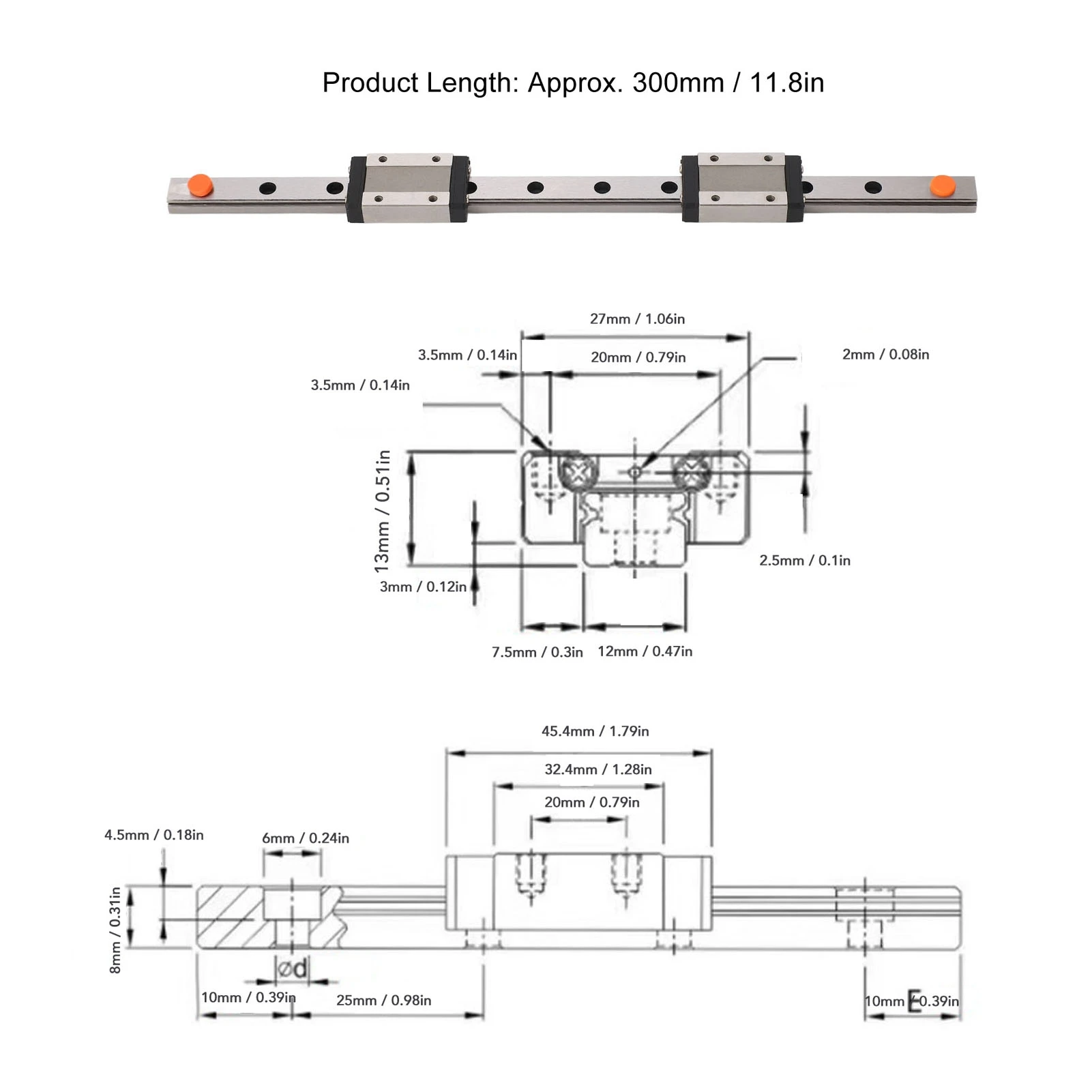 300mm Linear Guide Rail with 2 Sliding Blocks MGN12H Linear Motion Guideway for 3D Printer CNC Machine