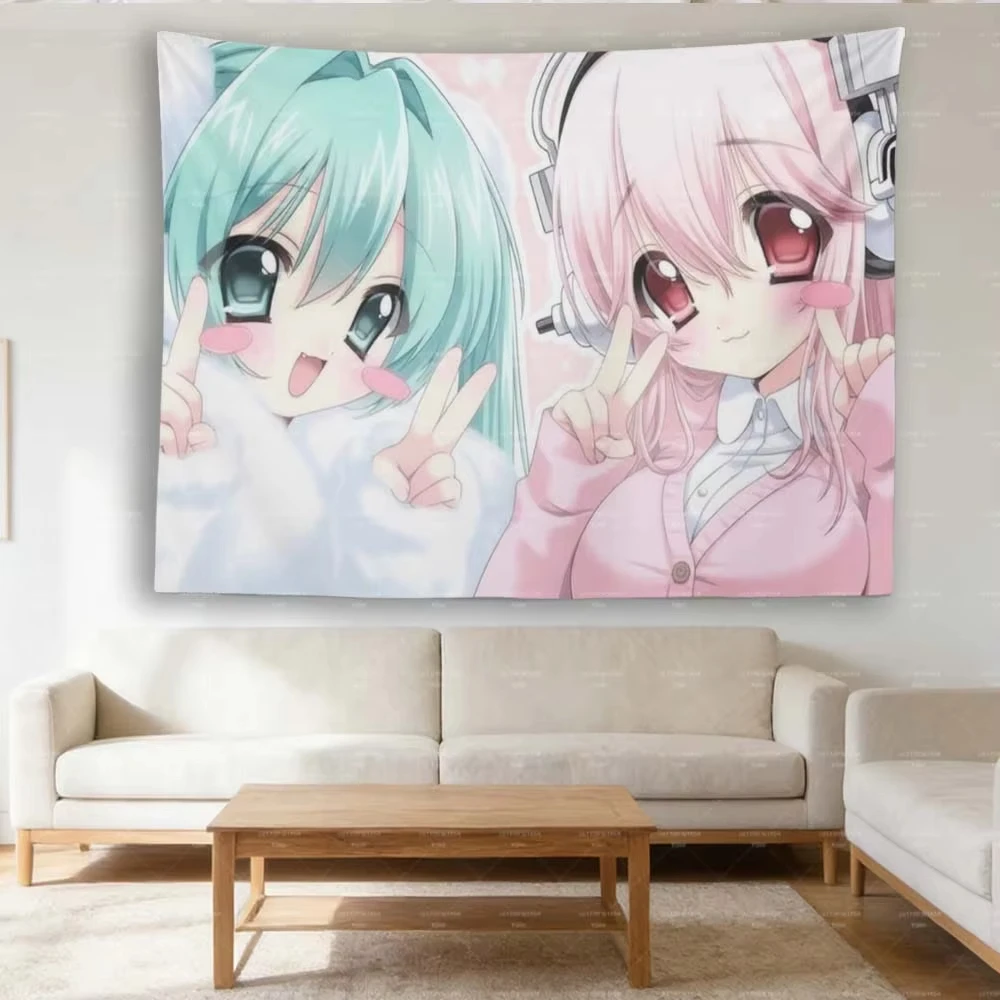 Cute Anime Girl Wall Tapestry Cartoon Character Kawaii Room Decor Fabric Hanging Painting Bedroom Living Room Decoration Gift