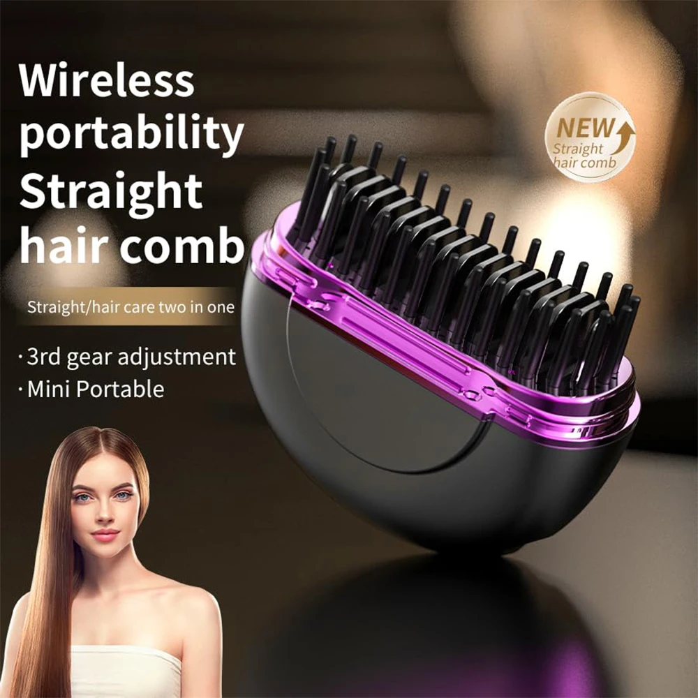 Mini Beard Straightener Electric Hair Brushes Wireless Hair Straightener Comb Lightweight Hair Straightener Brush for Travel