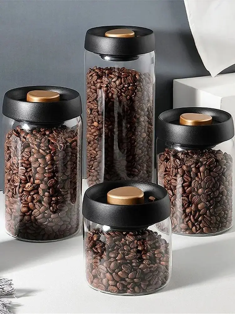 1 paquet de récipient de stockage de grains de café, couvercle hermétique scellé avec un système de pression sous vide, boîte à café en verre, stockage alimentaire, café, thé