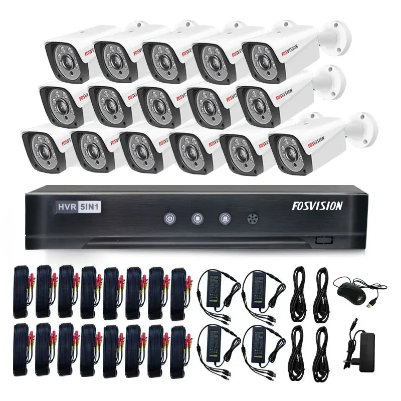 Fosvision-Sistema de videovigilancia para el hogar, Kit de cámara Ahd de 5MP con visión nocturna, Dvr, 16 canales