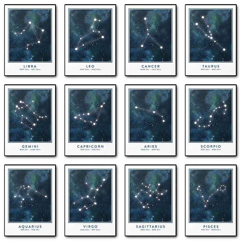 علم التنجيم ستار تسجيل كوكبة برج الحمل الدلو الجدي العقرب ملصق صور فنية للجدران قماش اللوحة غرفة ديكور المنزل هدية