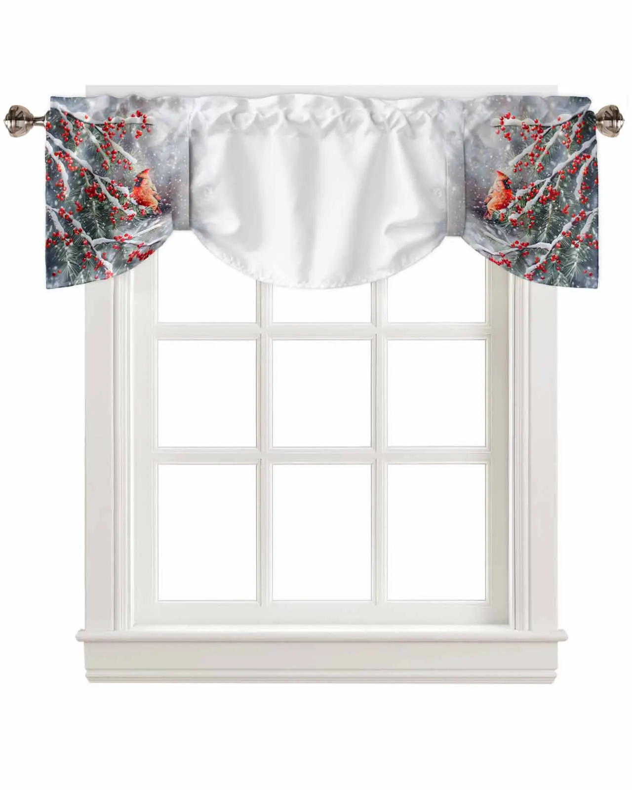 Red Sparrow Berries In Winter Snow Window Curtain Living Room Kitchen Cabinet Tie-up Valance Curtain Rod Pocket Valance