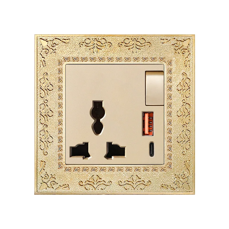 Metallmuster Bronze Retro Universal 86 Typ UK US EU Standard Multifunktions-3/5 Löcher USB Typ-C Ladesteckdose