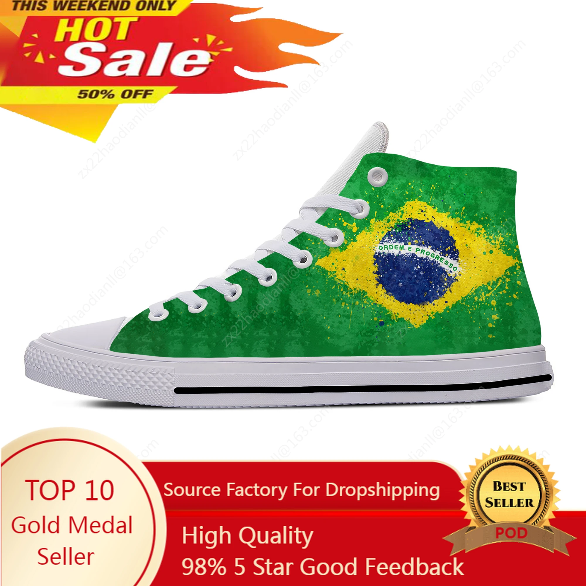 Hot Brazil Brazilian Flag Patriotic Funny Fashion Casual Cloth Shoes High Top Lightweight Breathable 3D Print Men Women Sneakers