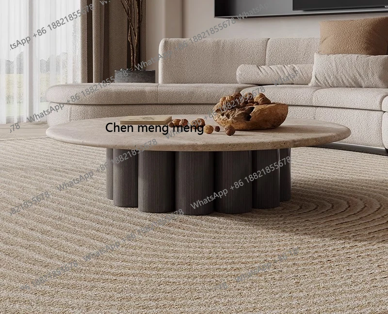 

P178 Легкий роскошный мраморный журнальный столик в итальянском стиле, набор ваби-саби для маленькой квартиры, круглый современный минималистский стиль