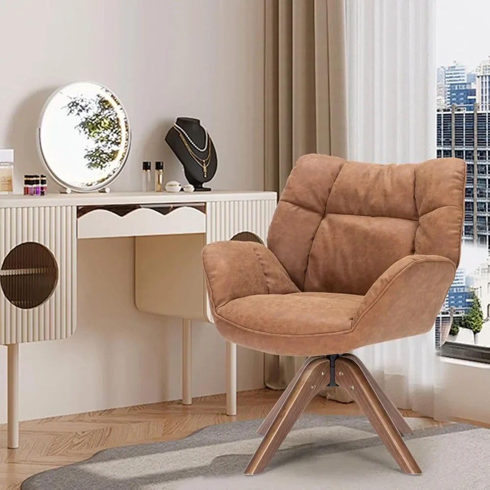 Coffee chair, modern and comfortable coffee chair with wooden legs, single PU leather Bukele armchair for living room bedroom