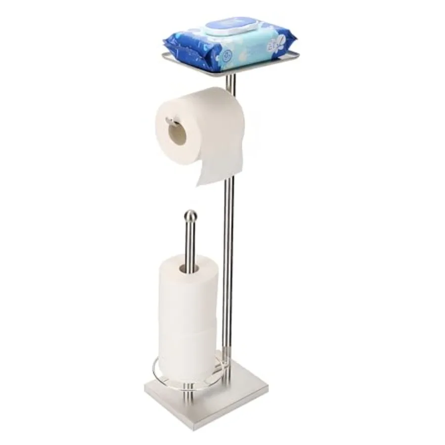 

Toilet Paper Holder with Shelf, Toilet Paper Stand with Storage for Holding Extra 3 Rolls, Freestanding Toilet Paper Holder for