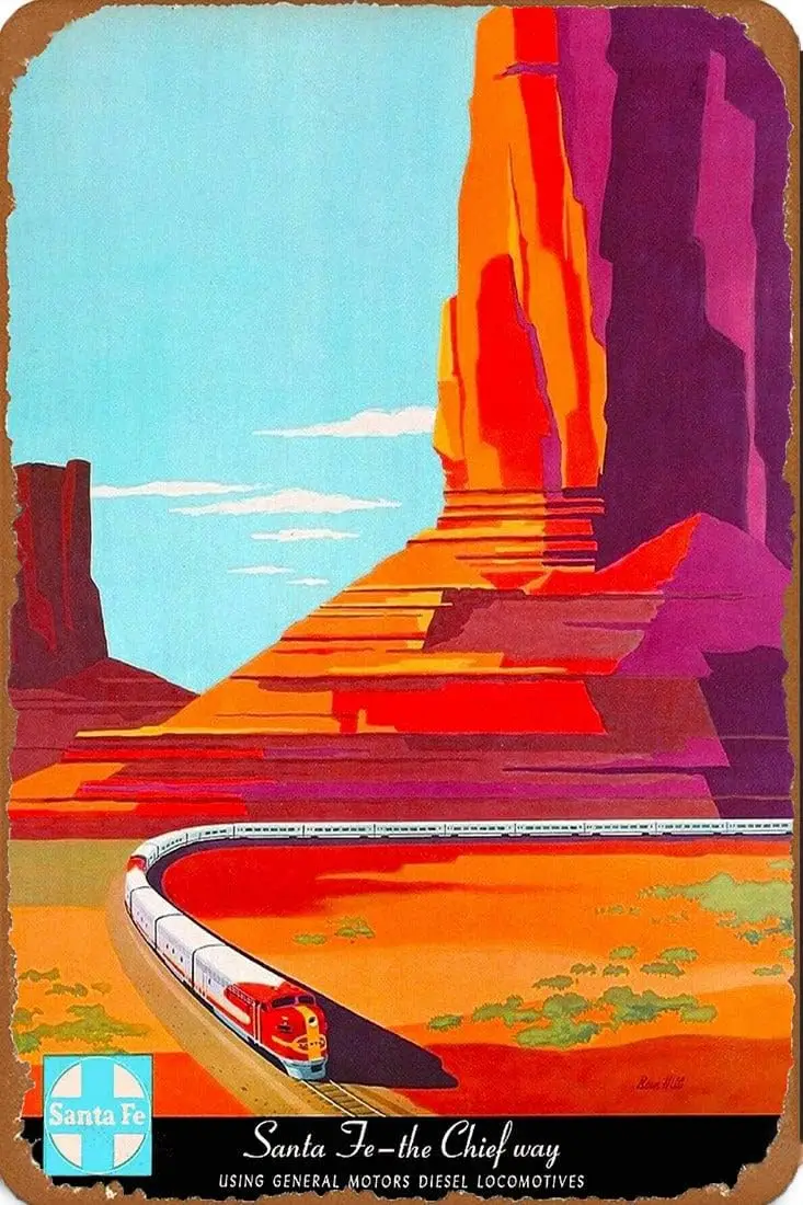 Retro Metal Poster Vintage Tin Sign Metal Plate New Mexico Santa Fe Chief's Way Railroad United States Travel Art Print Man sign
