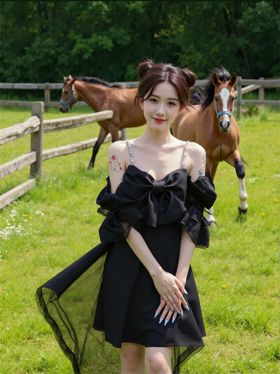 Vestido de fiesta de día para mujer, Sexy, corte en A, manga abombada, cuello en V, plisado, volantes, fruncido, capa apilada escalonada