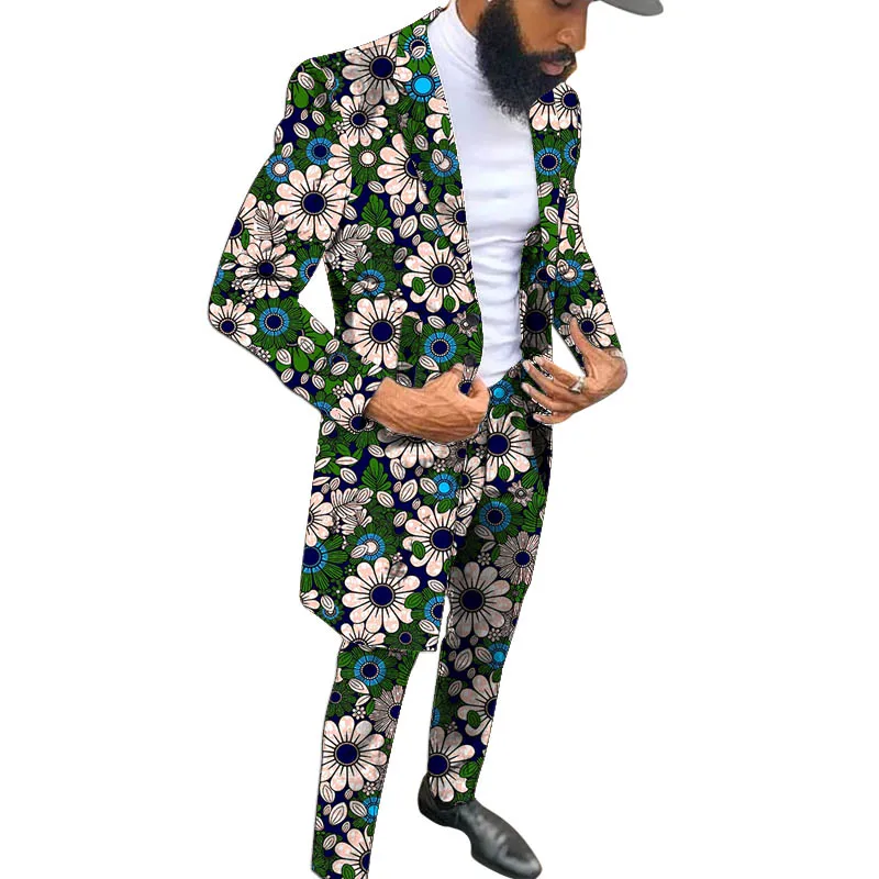 African Couture  Men's Suit Long Blazers With Trousers Male Nigerian Fashion Wedding/Party Wear Groom Outfits