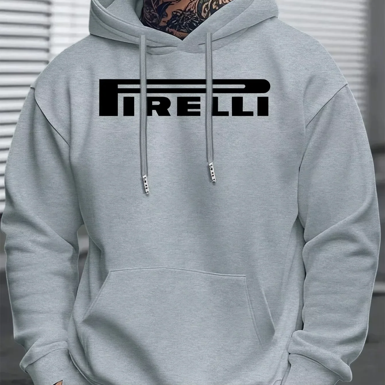 Herren Winter Casual Pullover Hoodie, Grafikdruck, Hellgrau, Regular Fit, Langarm-Kapuzenpullover, Alltags-Streetwear-Oberteil – Detail 2