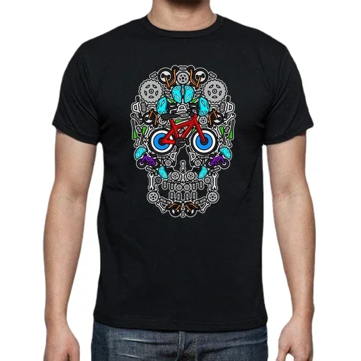 Symmetry Color of Skeleton Bicycle T-Shirt. Summer Cotton O-Neck Short Sleeve Mens T Shirt New S-3XL