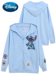 Disney Sweatshirt Stitch Little Monster Print Embroidery Appliques Unisex Couple Cute Women Zip Pocket Hooded Fleece Jumper Tops