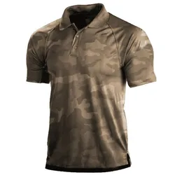 Vintage Men's Polo Shirt Camouflage Men's Clothing Flag Printed Shirts Summer Short Sleeve Fashion Men's Button Down Polo Tops