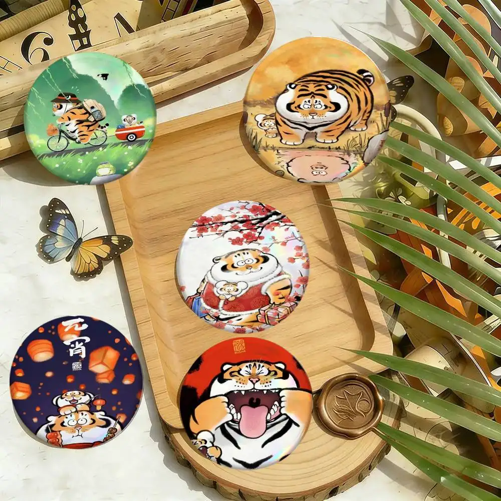Anime Fat Tiger Badges 25 32 44 58 75 Mm Round Cosplay Pin Bag Decor Friends Gifts Brooch Souvenir view 2