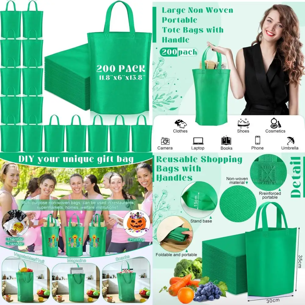 

Большие складные нетканые сумки для покупок с ручкой, портативная сумка для оптовых продуктов, многоразовые сумки 11,8x6x13,8 дюйма