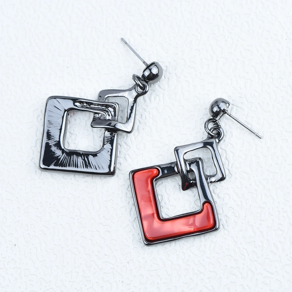 ICEYY Luxury Double Resin Square Lock  Bohemian Collar Necklace Earrings Women jewelry Set Wedding Jewellery Gift Daily Wear