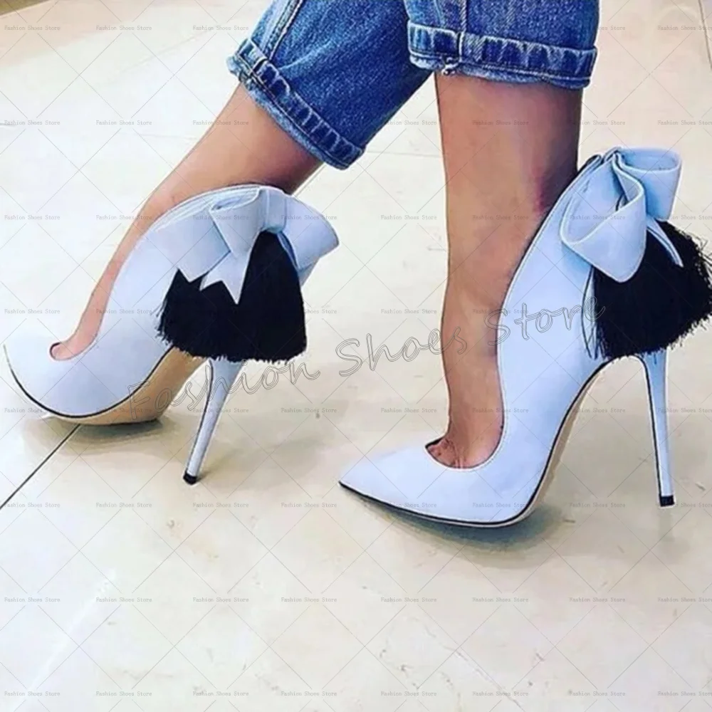 

Blue Pointed Toe Bow knot Decor Pumps Stilettos High Heels High Heel Shoes for Women Fashion Heels 2025 New Zapatos Para Mujere