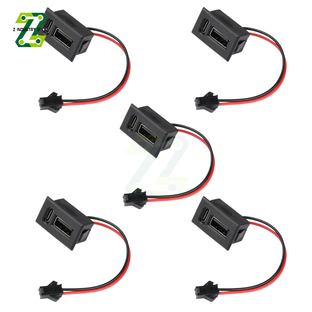 5pcs Dual-Port USB Female Connector Socket with USB-A and Type C Waterproof Charging Port for Home Appliances and LED Lamps