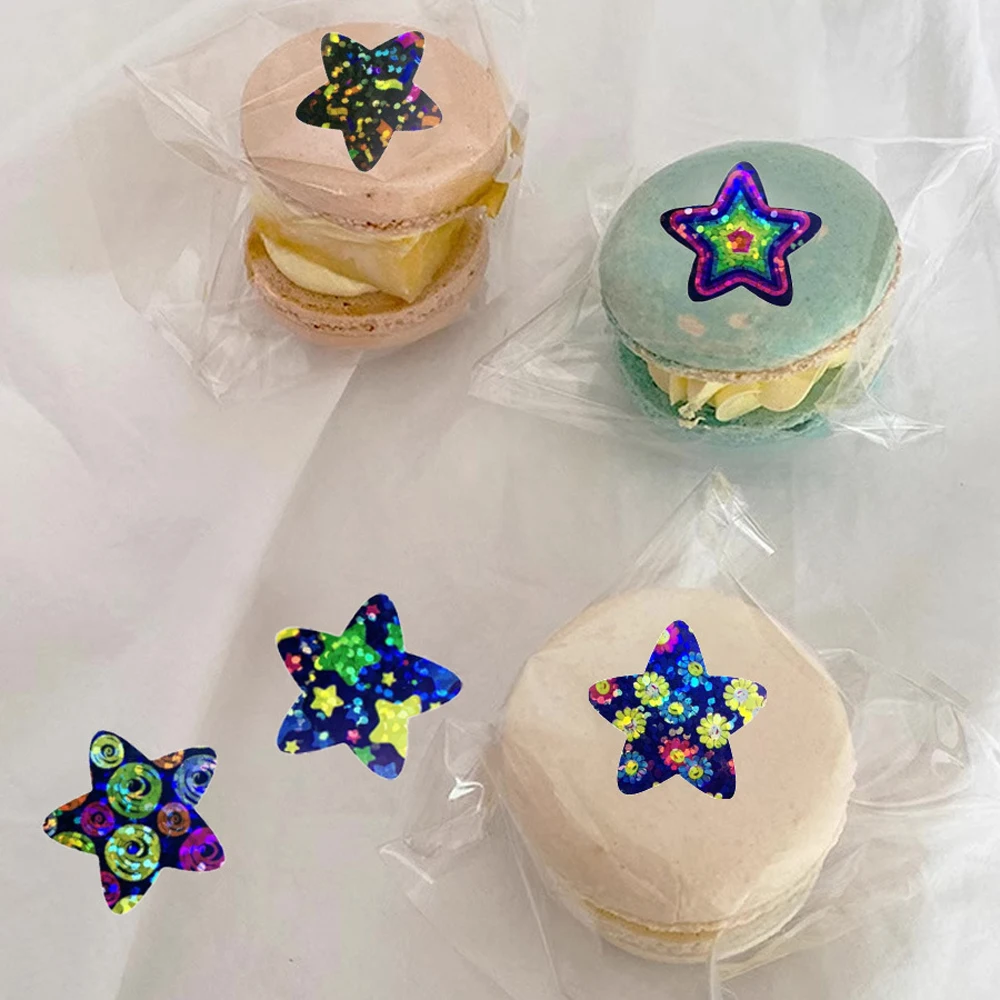 Stiker bintang berkilau 500 buah, stiker hadiah pesta dekorasi label bisnis kecil buku tempel untuk anak-anak, stiker hadiah guru sekolah