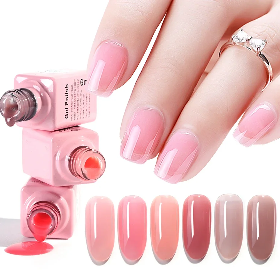 ยาทาเล็บเจลโปร่งแสง Nude สีชมพูสีแดงกึ่งถาวร UV Primer Top Coat JILT01-06