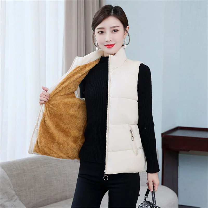 2024 Autumn Winter Women Solid Loose Vest Stand Collar Long Vest Jacket Cotton Padded Women Windproof Warm Waistcoat 5XL