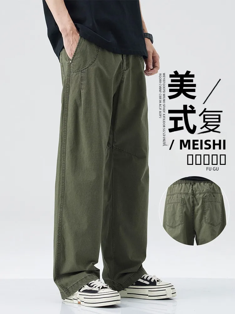 

Military een Work Pants Men's American Pure Cotton Summer Thin Loose Straight Leg Splicing Sports Casual Long Trousers