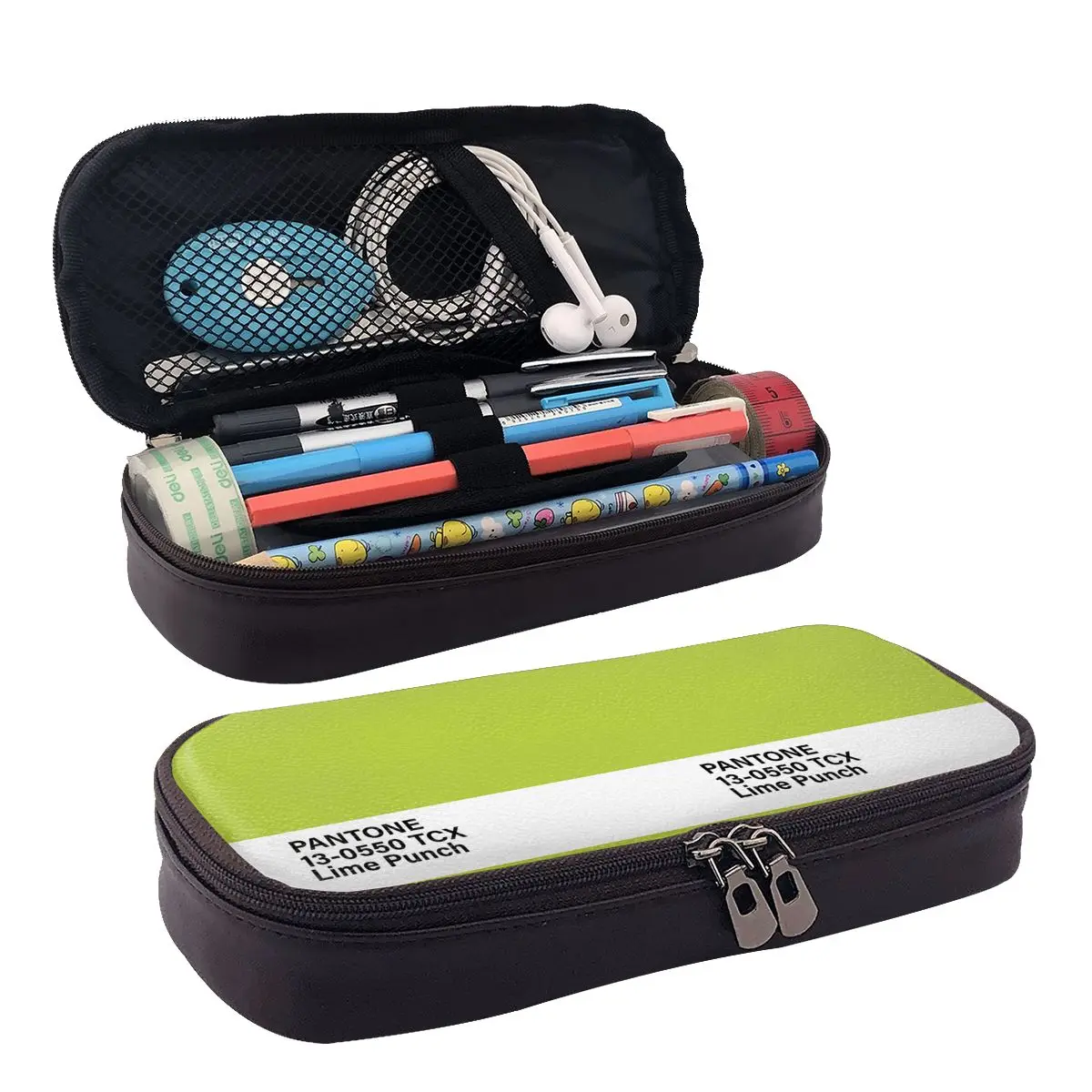 Pantone 13-0550 TCX Lime Punch Leather Pencil Case for Boy Girl School Pen Box Pencil Bag Stationery Supplies Pen Holder Bag