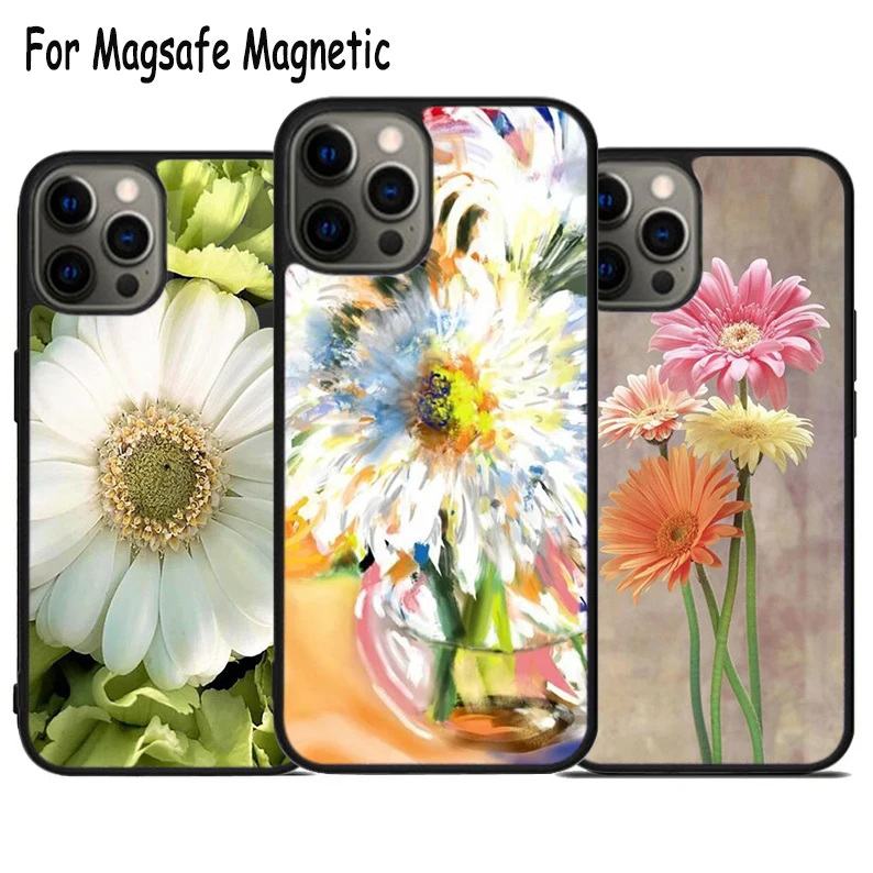 Flowers 1 Gerberas Wireless Charge Magsafe Phone Case For iPhone 15 16 14 13 11 12 Pro Max Plus Magnetic Bumper Cover