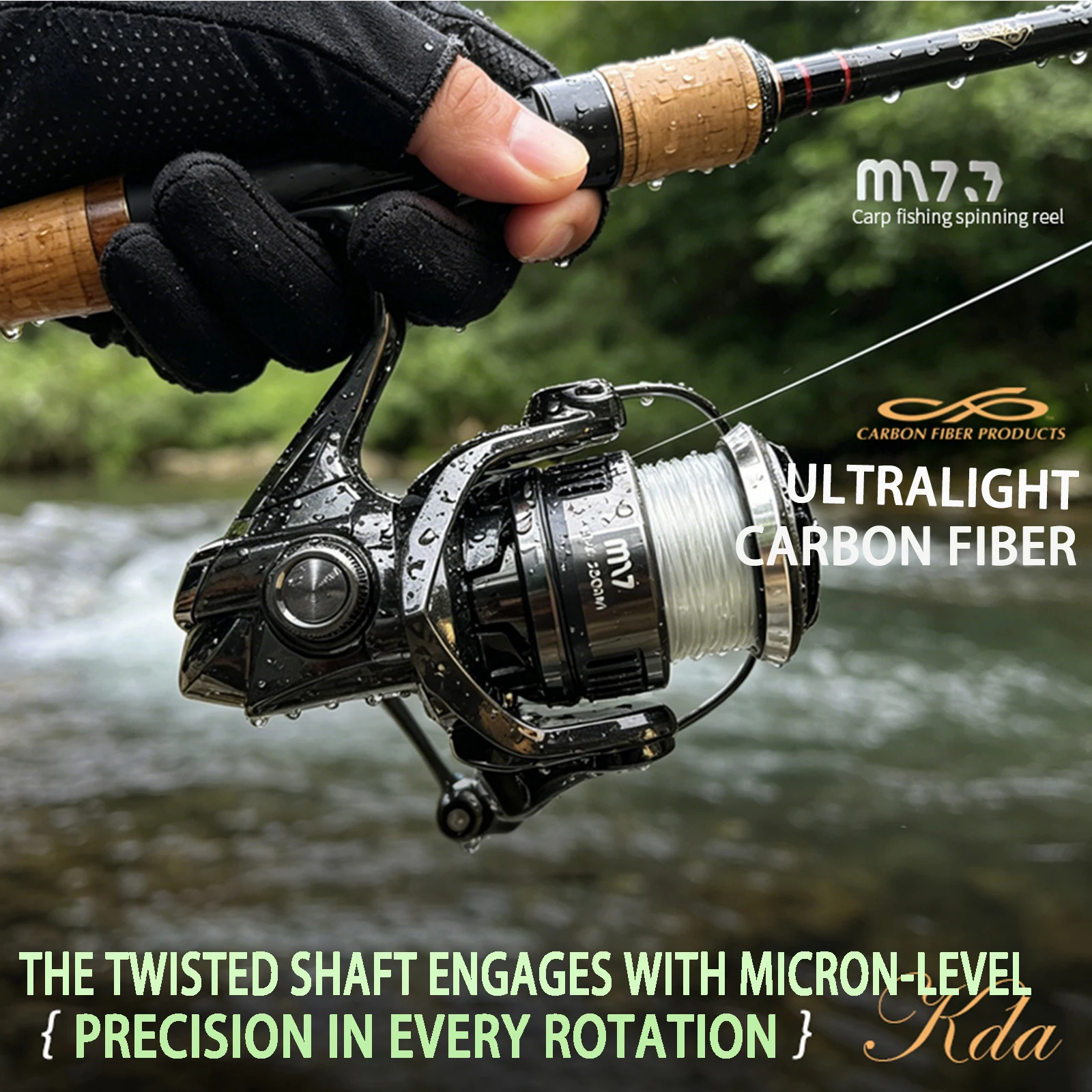 Mavllos M17 Light Bass Spinnrolle, Schneckenwelle + Infinity Loop Übertragung, 7+1BB 15 Lbs Bremskraft Süßwasser Forellen-Angelrolle – Detail 3