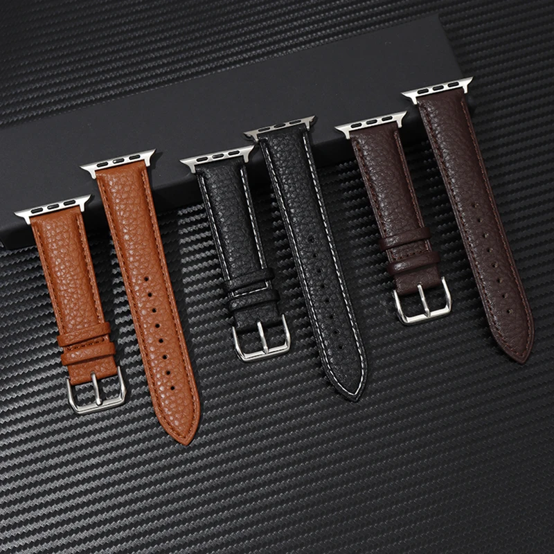 Genuine Leather Watchband for Apple Watch 38/40/41mm Grainy Design Strap for IWatch 8 7 6 SE 5 4 3 Wristband 42/44/45/49mm