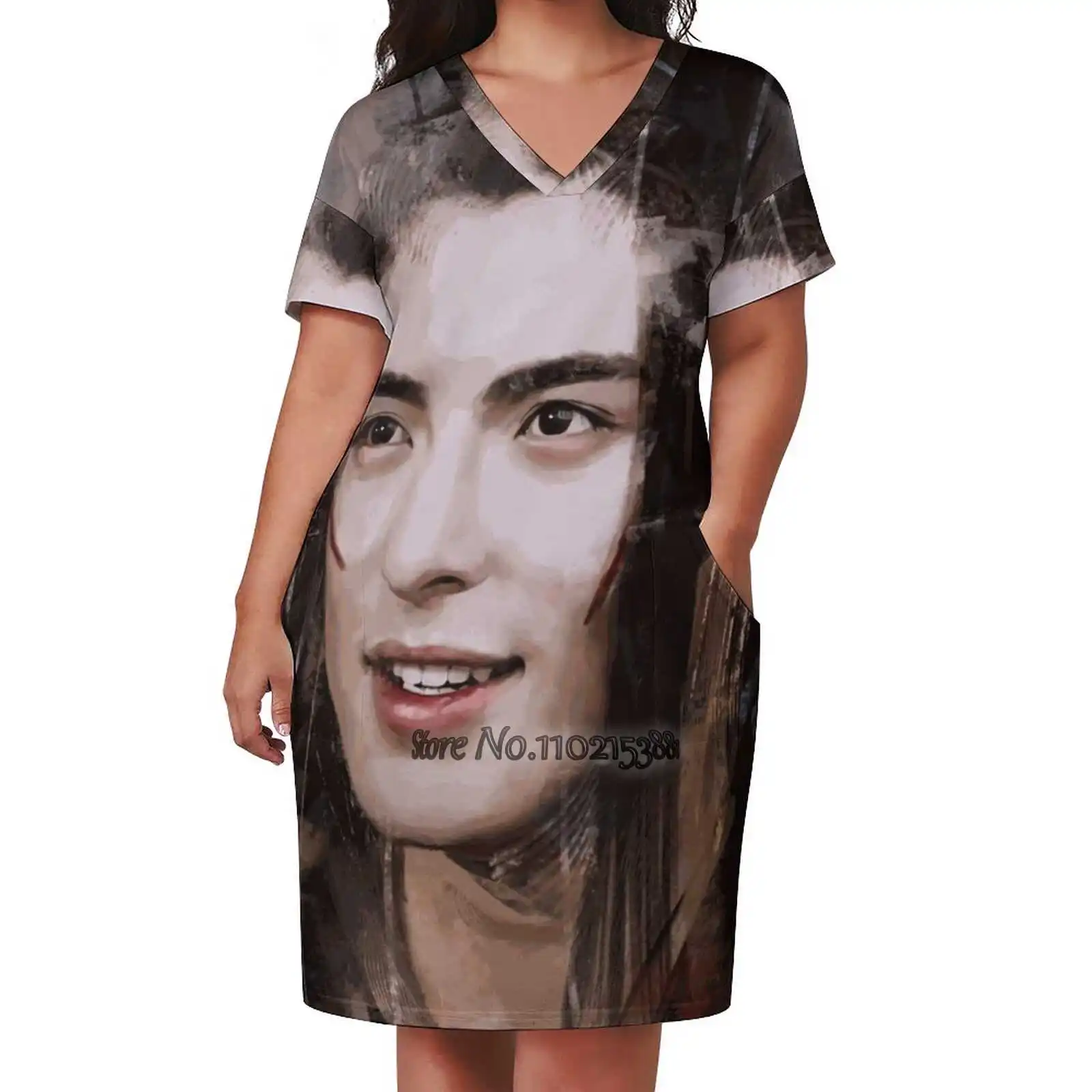 

The Delinquent Sexy V-Neck Dress Fashion Casual Printed High Quality Short Sleeve Skirt 5Xl Portrait Wisesnail Skirt Dress For