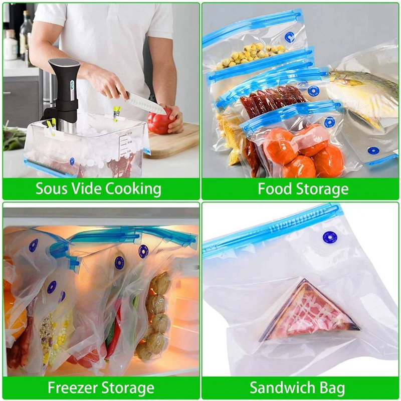 

B84B-Sous Vide пакеты, 80 упаковок, многоразовые электрические вакуумные пакеты для хранения продуктов питания с 4 ручными насосами, герметичный пакет 3 размеров, 16 зажимов