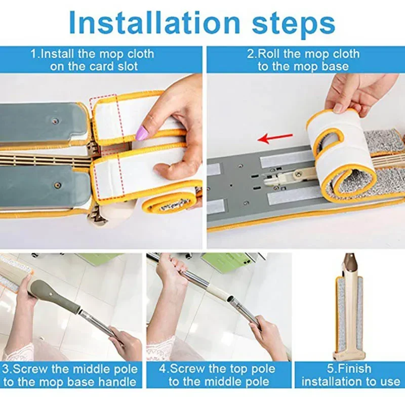 Self-Wringing Double Sided Flat Mop Non Hand Washing Wooden Floor Telescopic Handle Mop Cleaning Tool For Living Kitchen